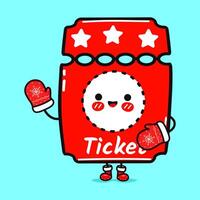 Funny smiling happy Cinema ticket christmas. Flat cartoon character illustration icon design. Isolated on blue background vector