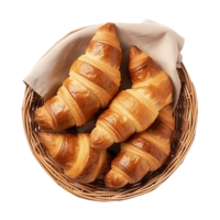 Tasty French Butter Croissants Displayed in Basket png