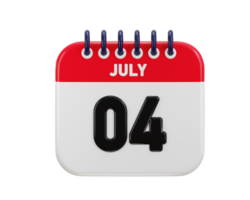 04 de julio calendario fecha icono 3d representación ilustración png