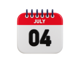 04th of July calendar date icon 3d rendering illustration png