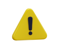 exclamation sign warning or danger risk message alert problem icon 3d render png