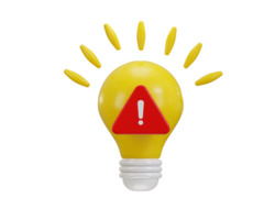 Glödlampa med varna tecken ikon 3d framställa begrepp av kreativ aning ikon illustration png