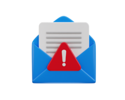 3d e-post kuvert med varna ikon 3d framställa begrepp av skräppost e-post ikon 3d illustration png