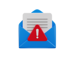 3d email envelope with alert icon 3d render concept of spam email icon 3d illustration png