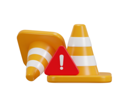 3d highway traffic cone with warning sign concept of road danger icon illustration png