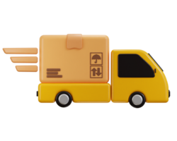 vite livraison un camion avec papier carton icône 3d le rendu illustration concept de vite livraison icône png