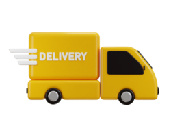 fast delivery truck with cardboard icon 3d rendering illustration concept of fast delivery icon png