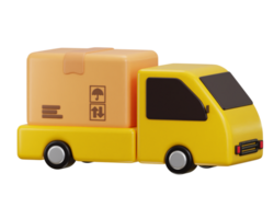 levering vrachtauto met karton icoon 3d renderen illustratie png