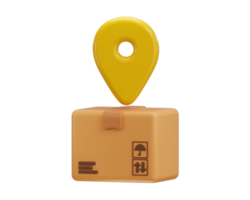 Delivery packages with location pin icon 3d render concept of parcel pickup location icon illustration png