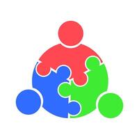 a group of people holding puzzle pieces together vector