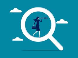 businesswoman looking through magnifying glass vector