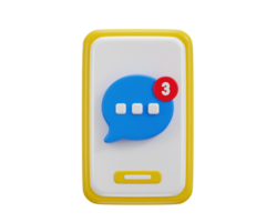 téléphone avec discours bulle message notification icône 3d le rendu illustration png