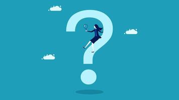 businesswoman with question mark on blue background vector