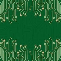 circuit board background with green and gold lines vector