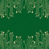 circuit board background with green and gold lines vector