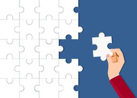 a person is holding a piece of puzzle vector