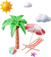 3D Deck Chair, Swim Ball, Starfish and Palm Tree. png