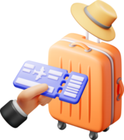 3d Airline Ticket, Travel Bag and Summer Hat png