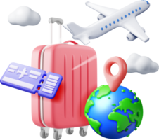 3d Airline Ticket, Travel Bag, Globe and Airplane png