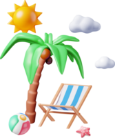 3D Deck Chair, Swim Ball, Starfish and Palm Tree. png