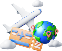 3d Airline Ticket, Globe and Airplane png