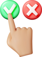 3D right and wrong button shape and hand png