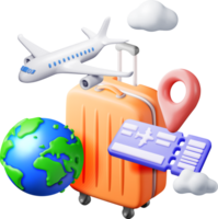 3d Airline Ticket, Travel Bag, Globe and Airplane png