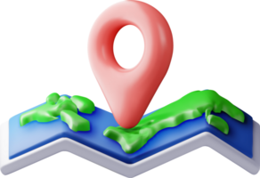 3D cartoon folded world map with location pin png