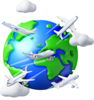 3D Airplane in Clouds and Globe png