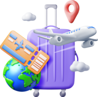 3d Airline Ticket, Travel Bag, Globe and Airplane png