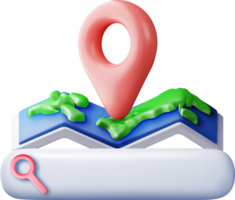 3D location folded paper map, search bar and pin png