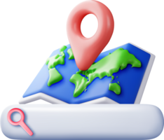 3D location folded paper map, search bar and pin png