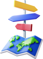 3D folded world map and signpost with directions png