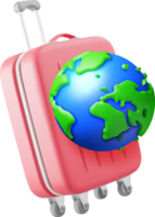 3d red suitcase with blue globe on top png