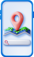 3D paper map, search bar and pin on mobile phone png