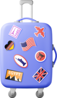 3D blue travel suitcase with stickers png