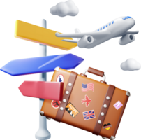 3d vintage travel bag, airplane and pointer. png