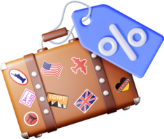 3d suitcase with blue price tag png