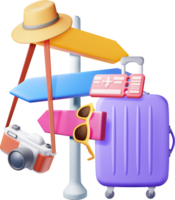 3d Airline Ticket, Travel Bag, Camera and Pointer png