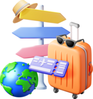 3d Airline Ticket, Travel Bag, Globe and Pointer png