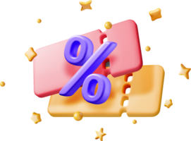 3d coupon with percent symbol and confetti png