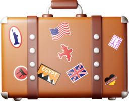 3D vintage old travel suitcase png