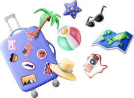3d palm tree, travel bag, globe and photo camera. png