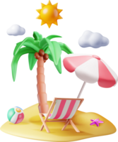 3D Deck Chair, Swim Ball, Starfish and Palm Tree. png