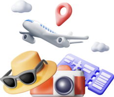 3d Airline Ticket, Sunglasses Camera and Airplane png