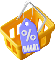3d shopping cart and coupon with percentage symbol png