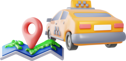 3D taxi car sedan and paper map png