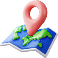 3D cartoon folded world map with location pin png