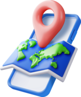 3D location world map and pin in smartphone png