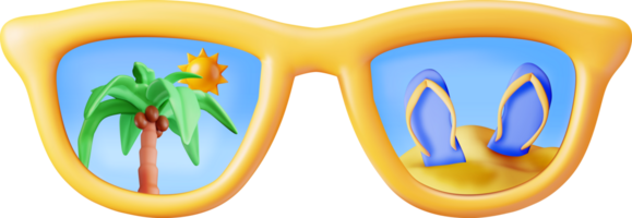 3d Gafas de sol con palma arboles y playa png